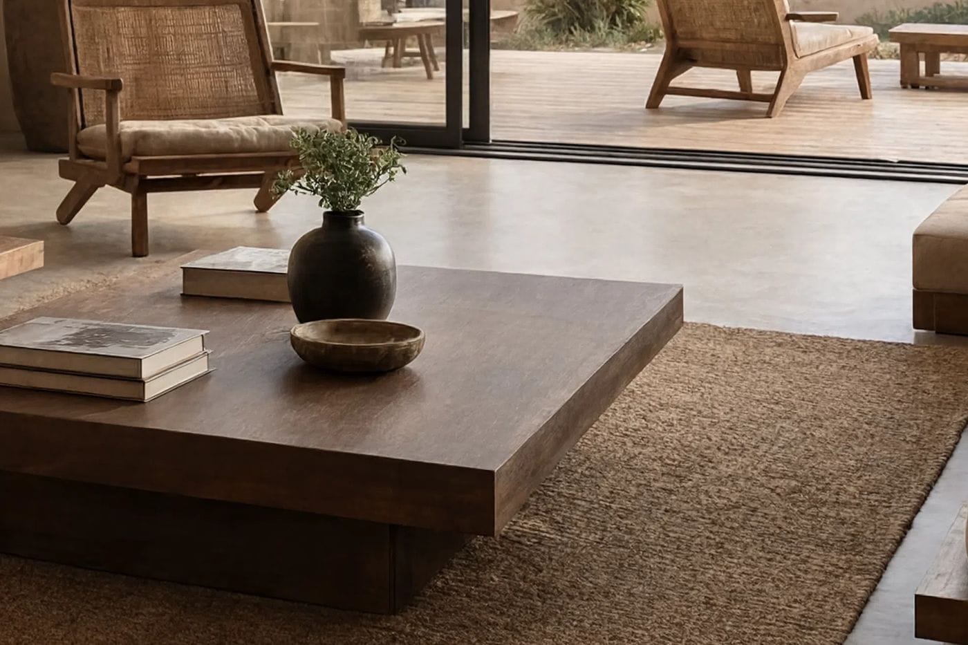 Table basse et ouverture sur terrasse, Séjour, villa des Almadies