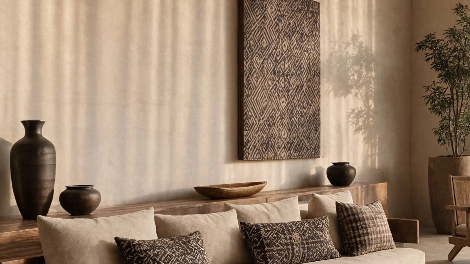 Séjour d'une villa dakaroise, matières et textiles ouest-africains