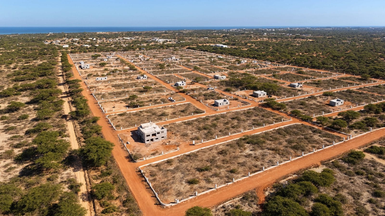 Vue aérienne d'un lotissement viabilisé au Sénégal
